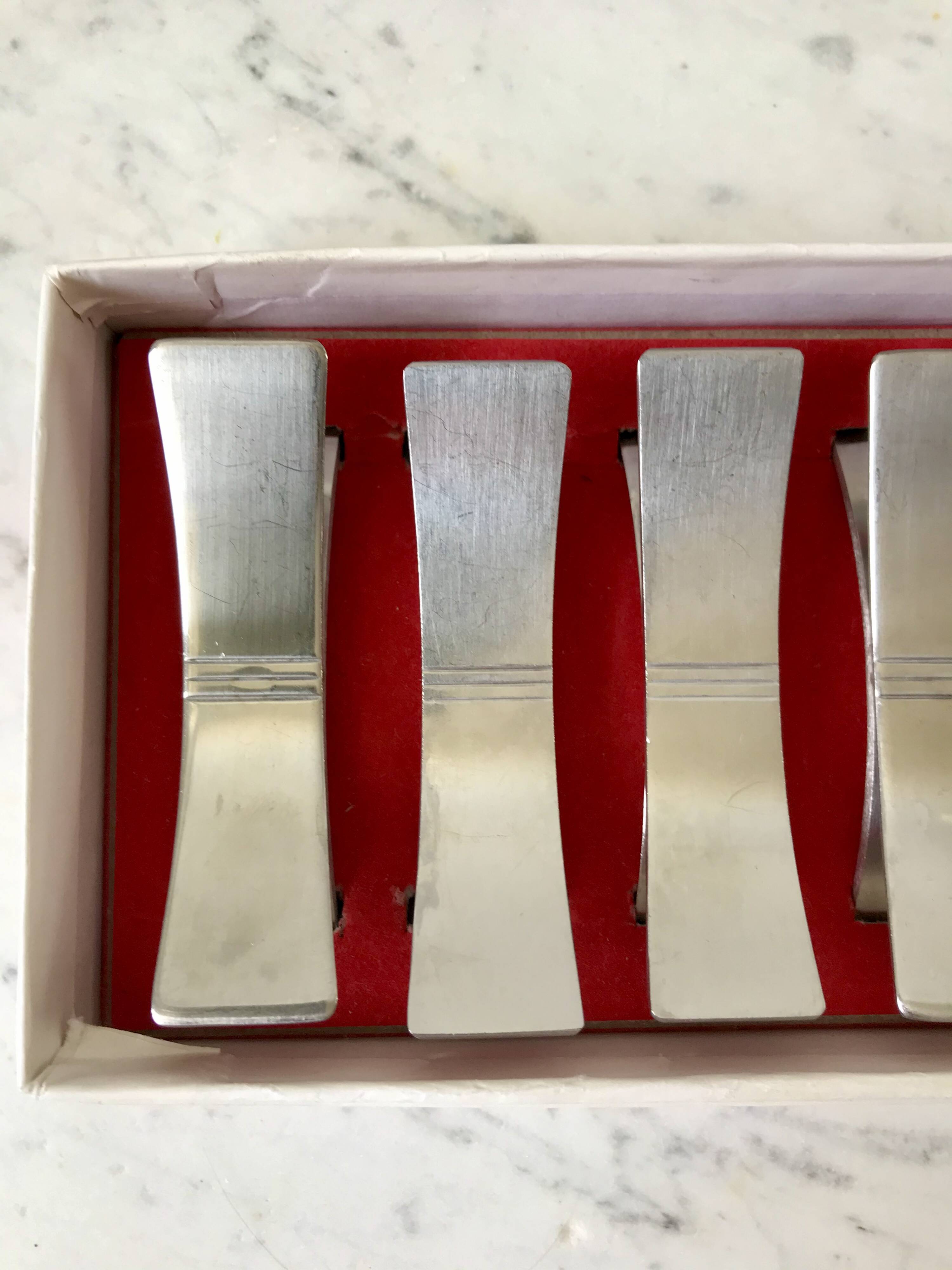 Set of 6 designer stainless steel knife holders from the 60s and 70s