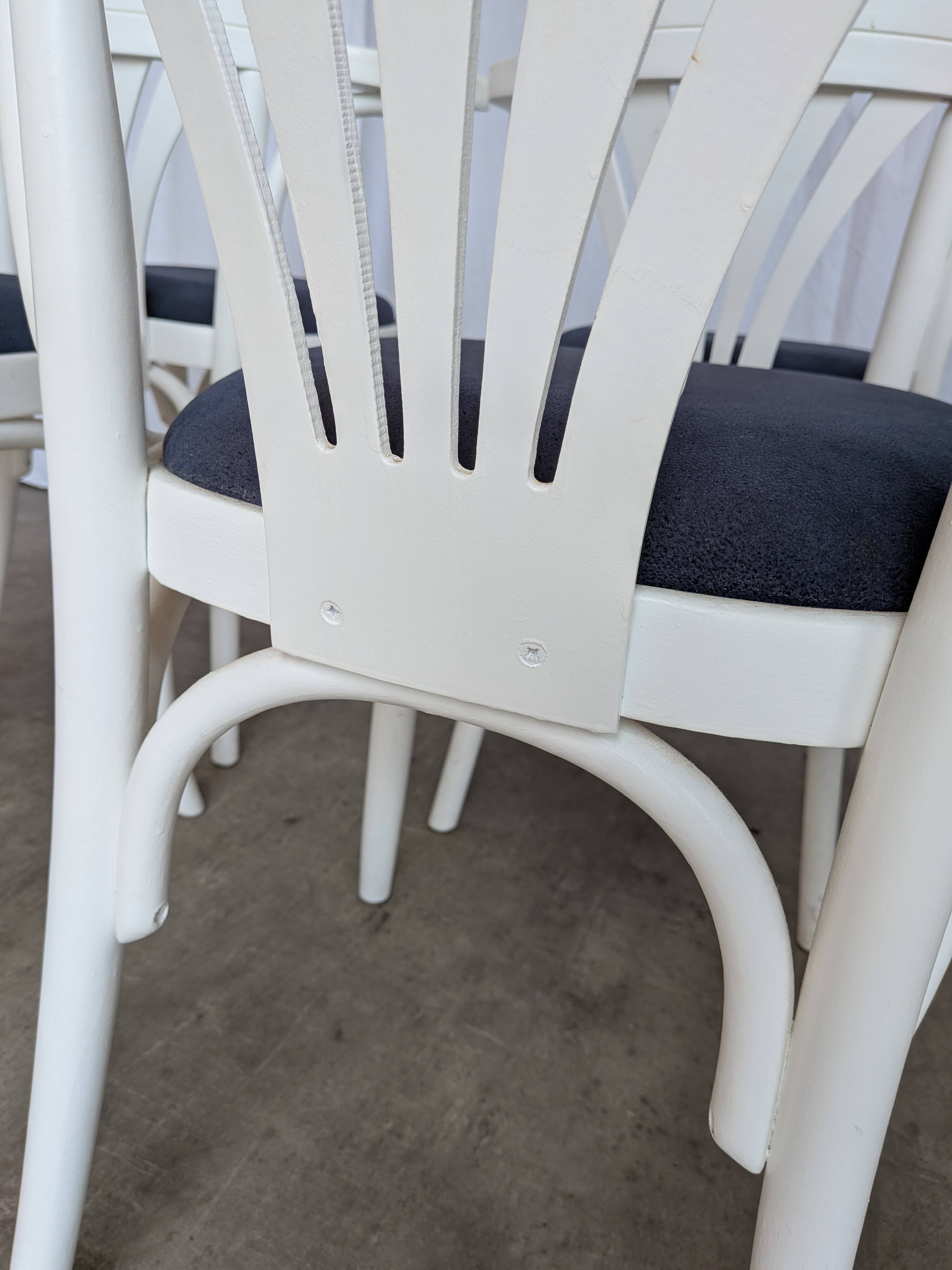 Ensemble de 6 chaises de salle à manger vintage en bois courbé blanc / fauteuil de style Thonet des années 1970