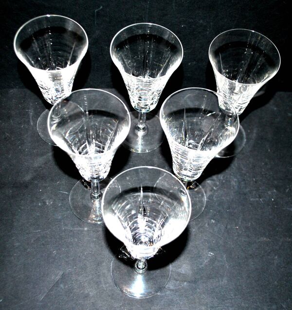 Lot de 6 verres à vin en cristal taillé style cerdagne - cristallerie lorraine lemberg? h13.5cm