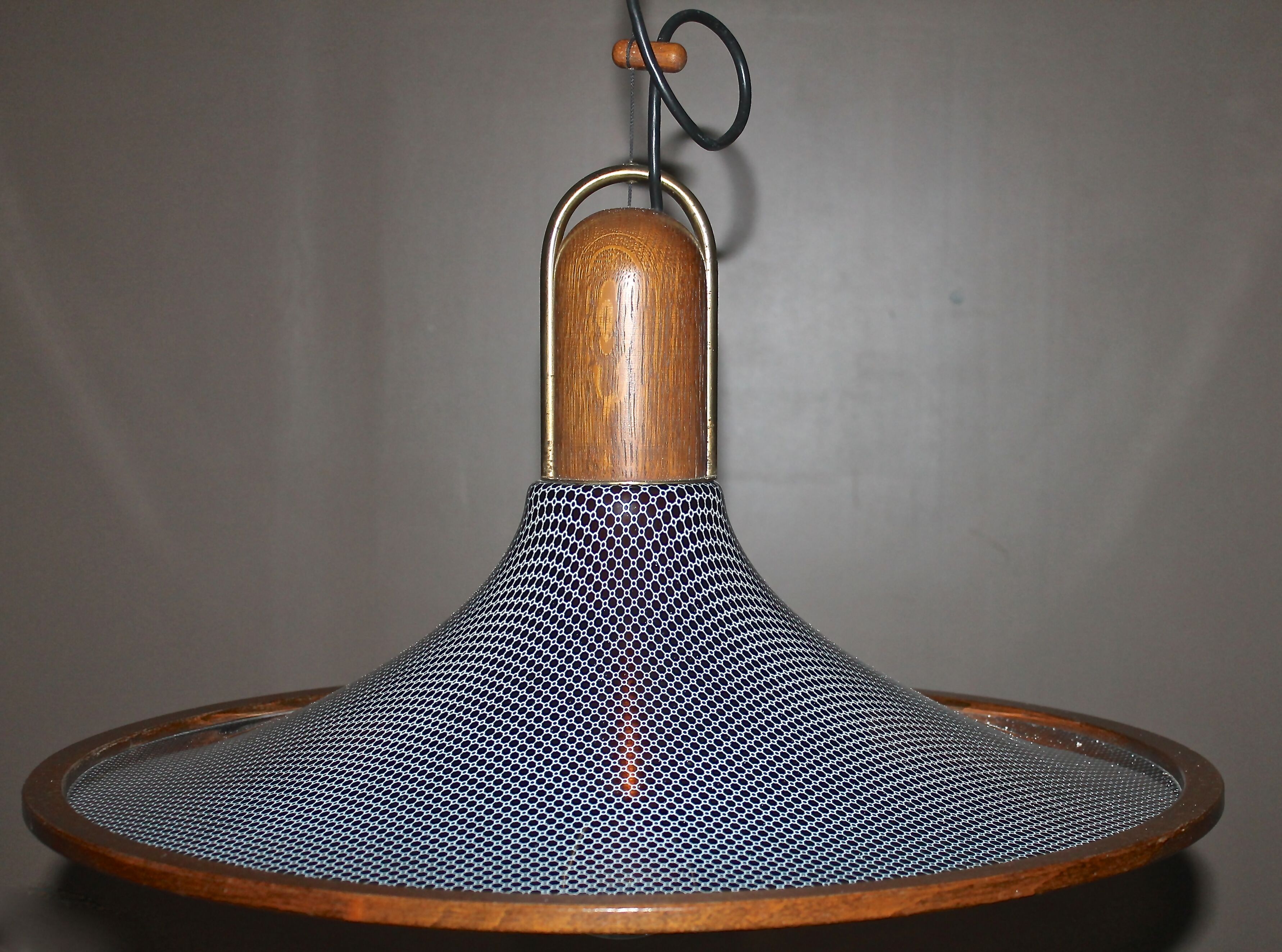 Temde Leuchten, 50's/60's and teak and brass hanging lamp