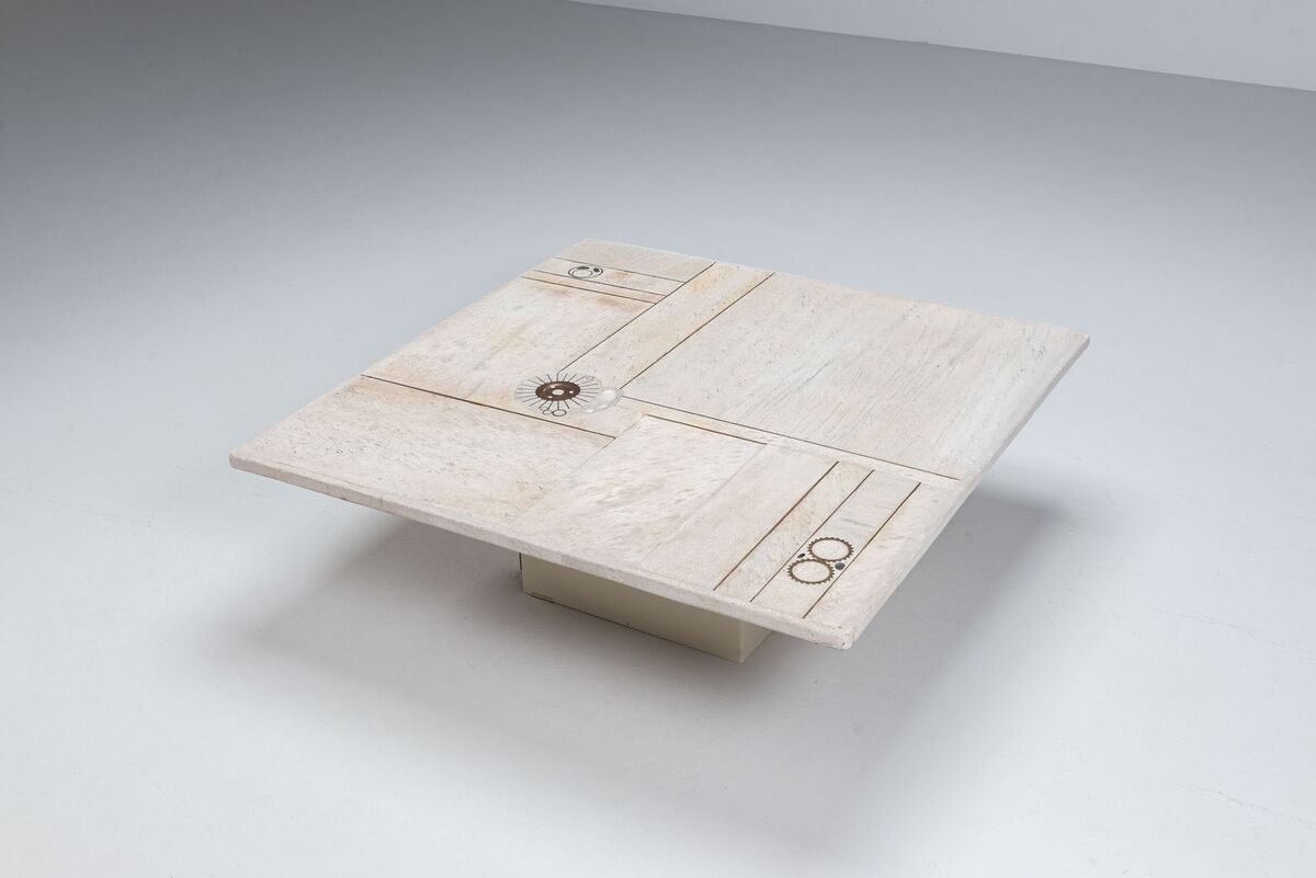 Brutalist white square coffee table artwork The Netherlands 1970