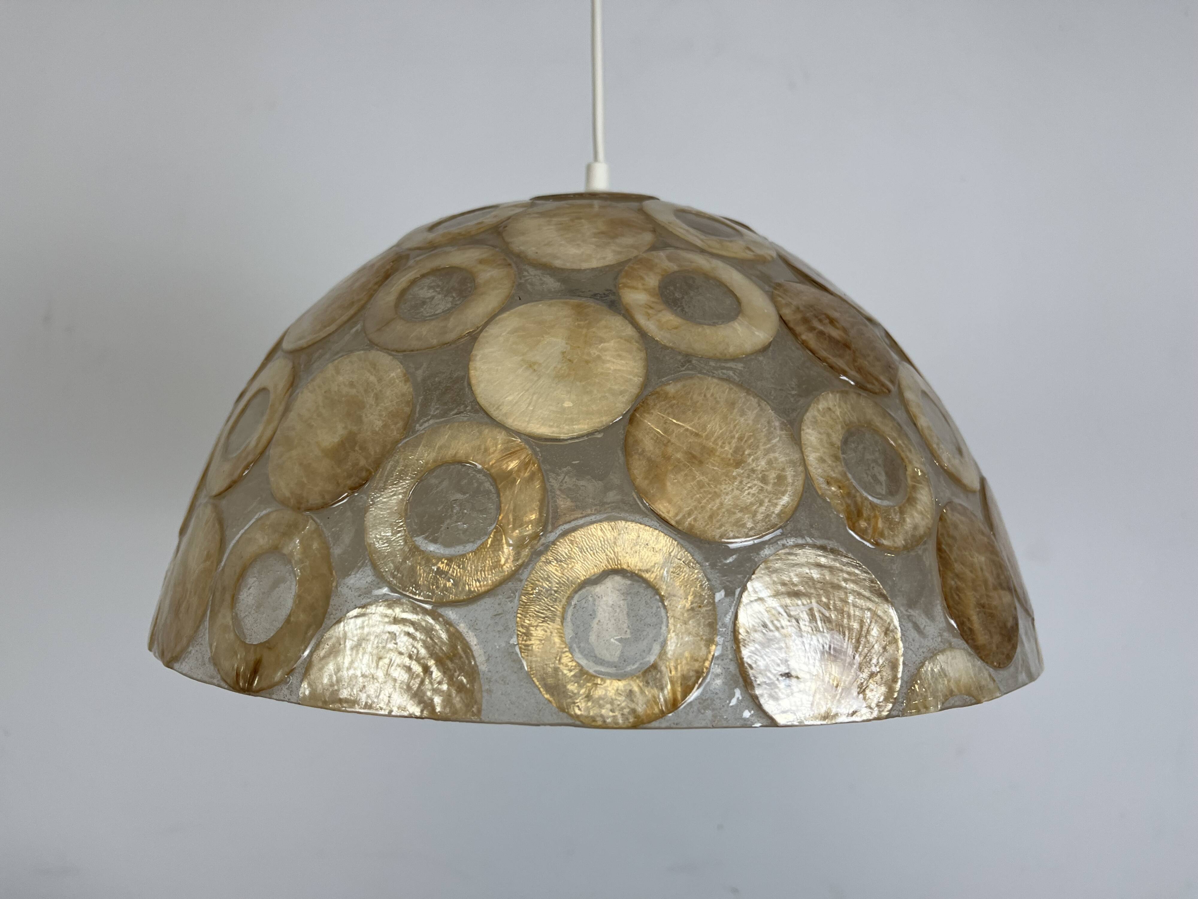Vintage mother-of-pearl and resin pendant light, 1970s