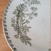 Plat céramique blanc et vert décors fleurs et papillons