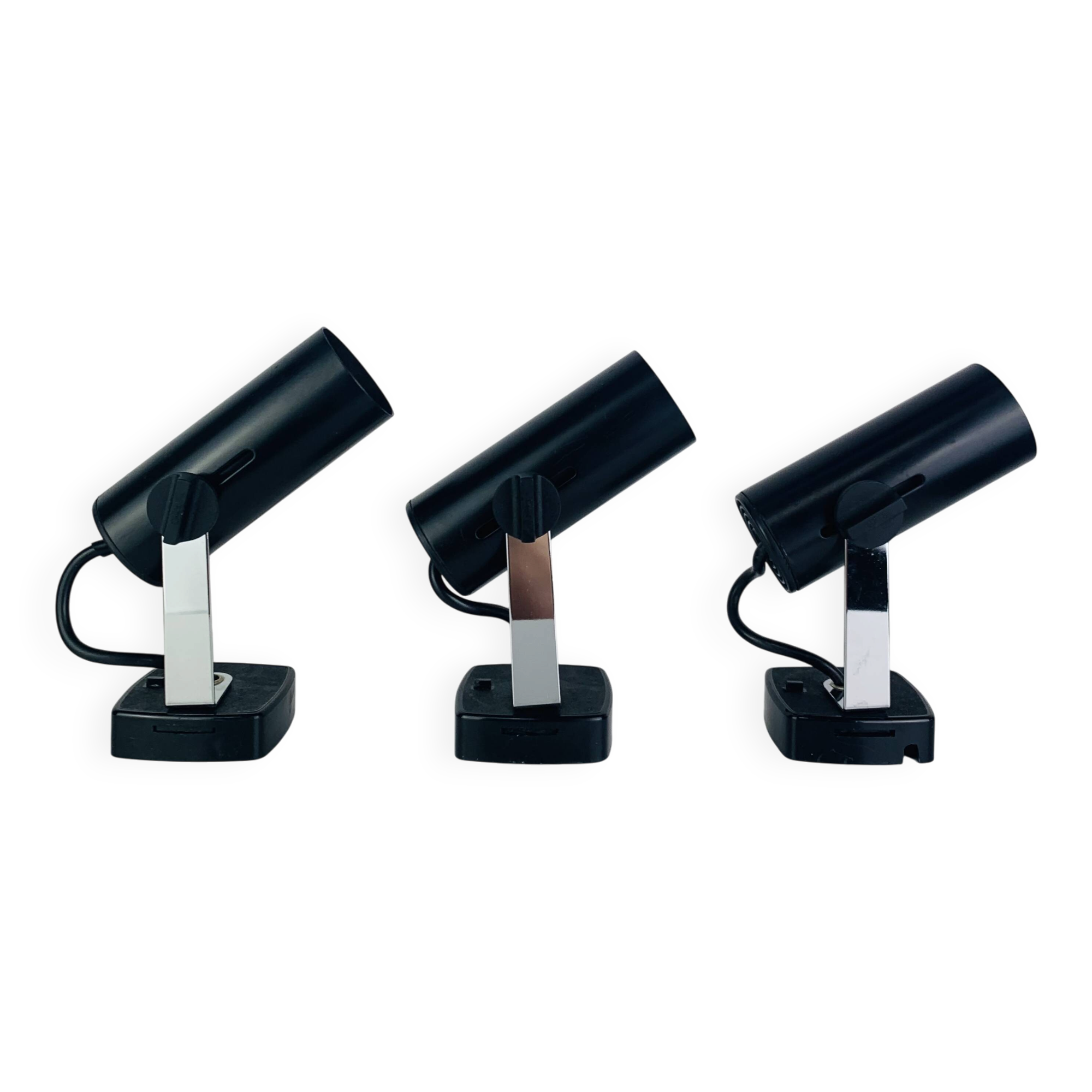 3 black metal and chrome vintage spotlights by Targetti