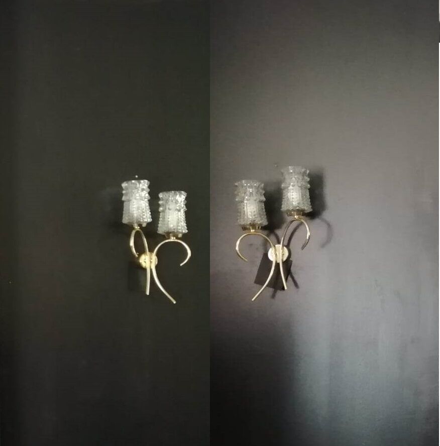 Pair of 50s wall lamps in gold gilded metal