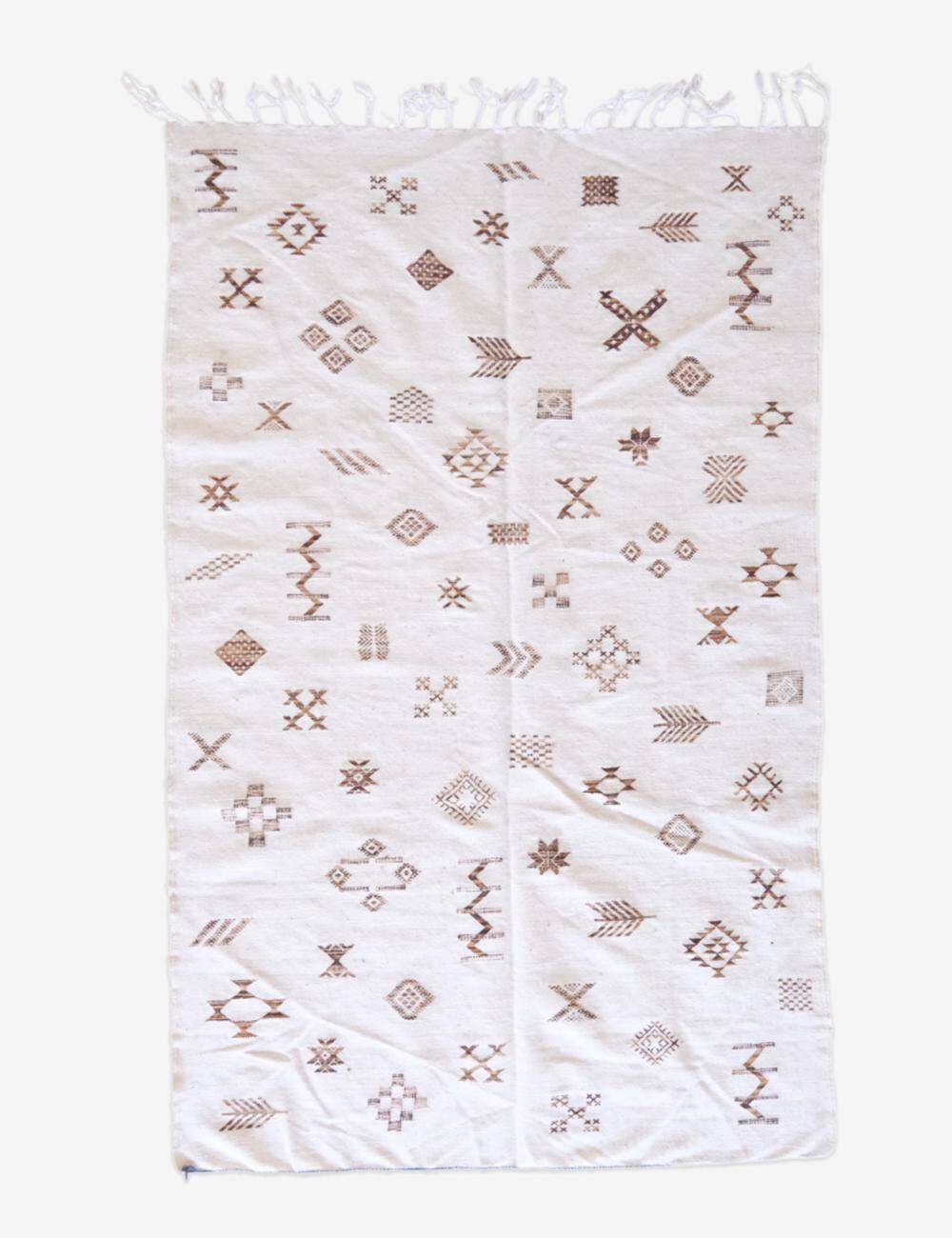 White Kilim Rug with Berber Pattern - 243 x 146 cm