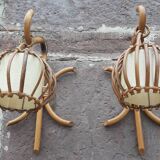 Pair of Louis Sognot rattan wall lights.