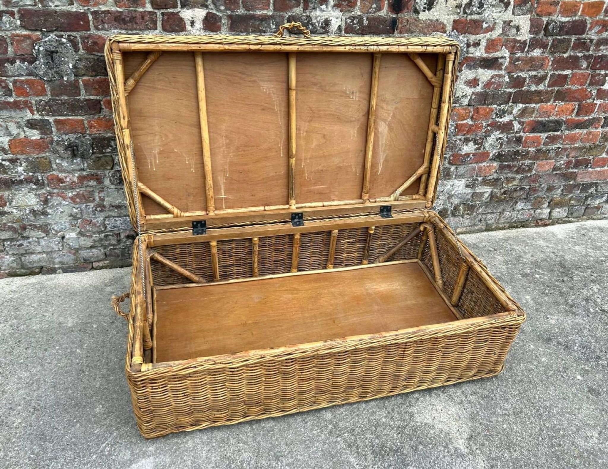 Very large vintage wicker and rattan trunk, antique chest.