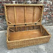 Very large vintage wicker and rattan trunk, antique chest.