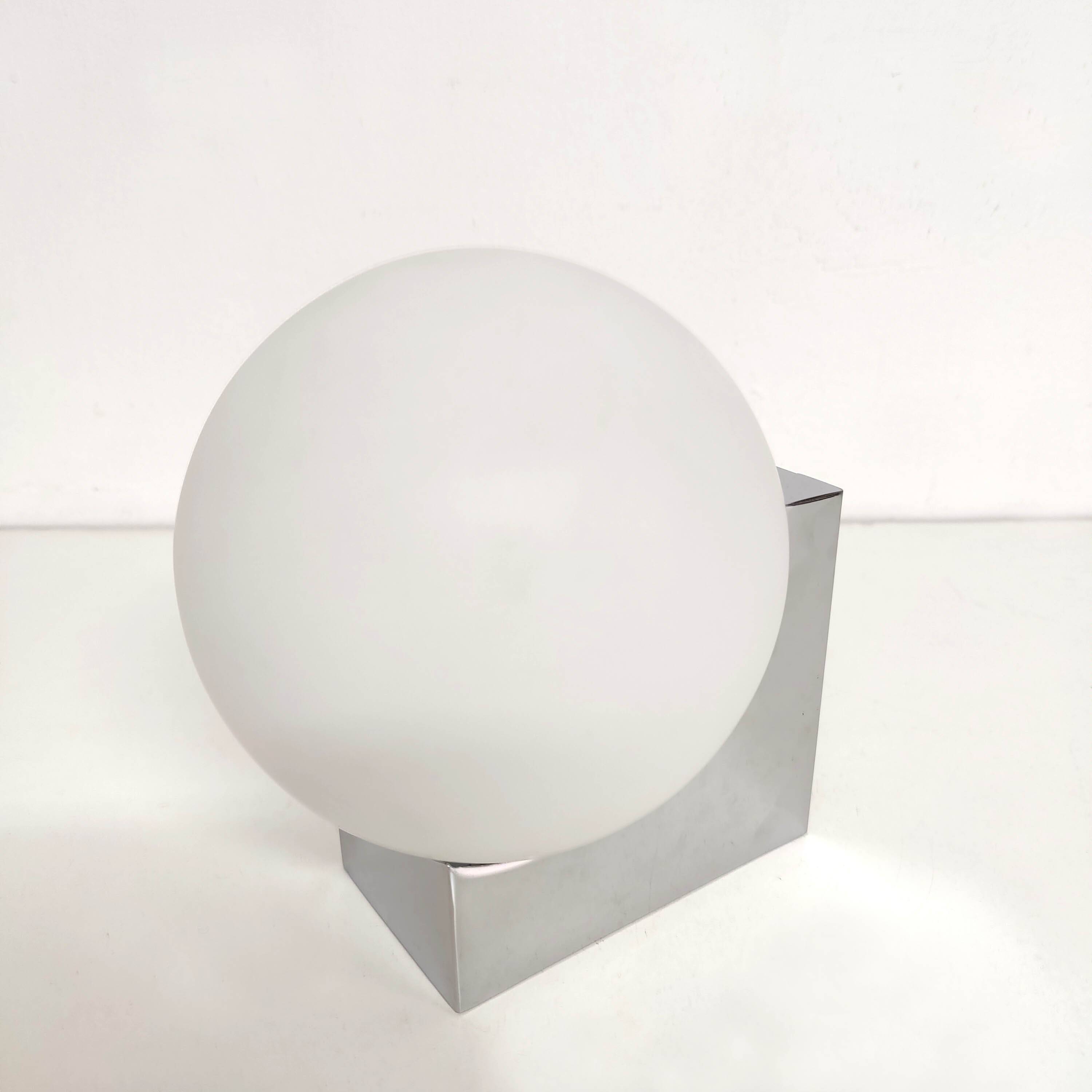 Opaline ball globe wall light on chrome metal base