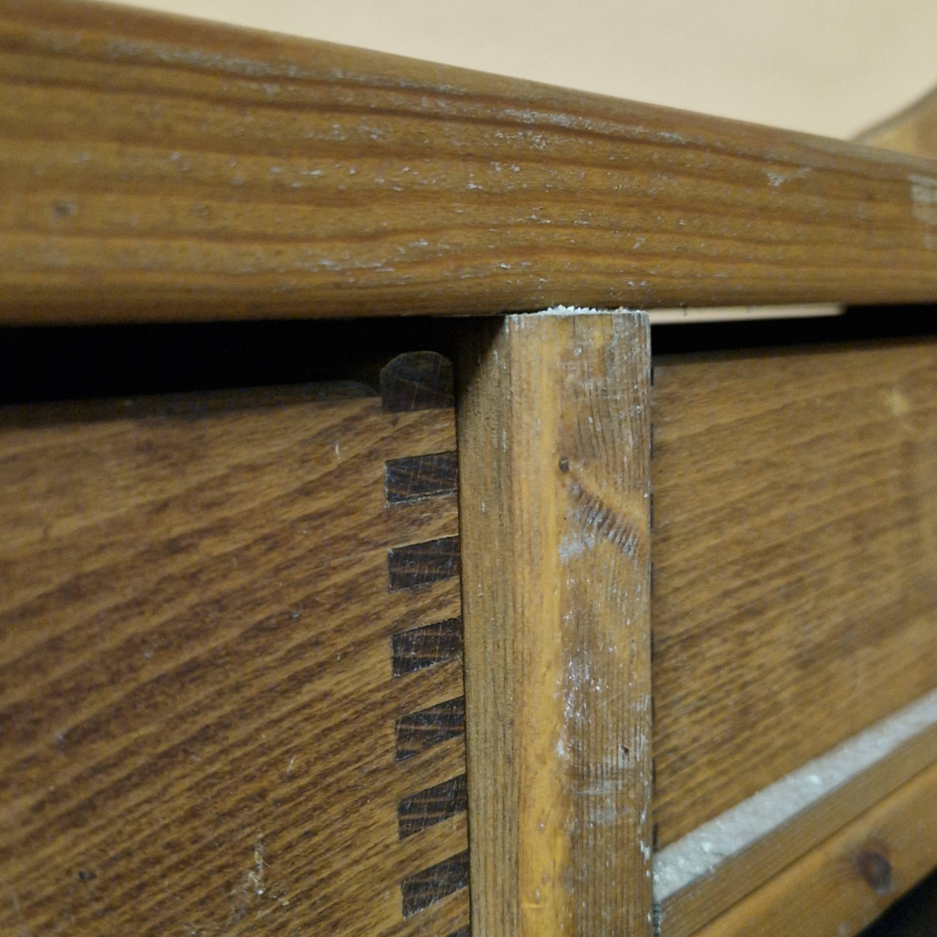 Brutalist solid pine wall mounted cabinet, Germany 1970s