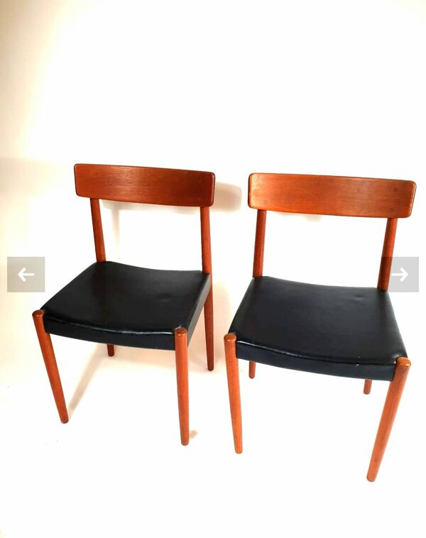 Suite de 8 chaises années 60 - Teck et cuir noir - Designer Nils Jonsson par Troeds Bjärnum (Suède)