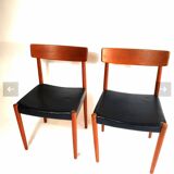 Suite of 8 60s chairs - Teak and black leather - Designer Nils Jonsson by Troeds Bjärnum (Sweden)