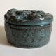 Green-blue enameled ceramic (stoneware) candy box with mermaid decoration, mid-20th century