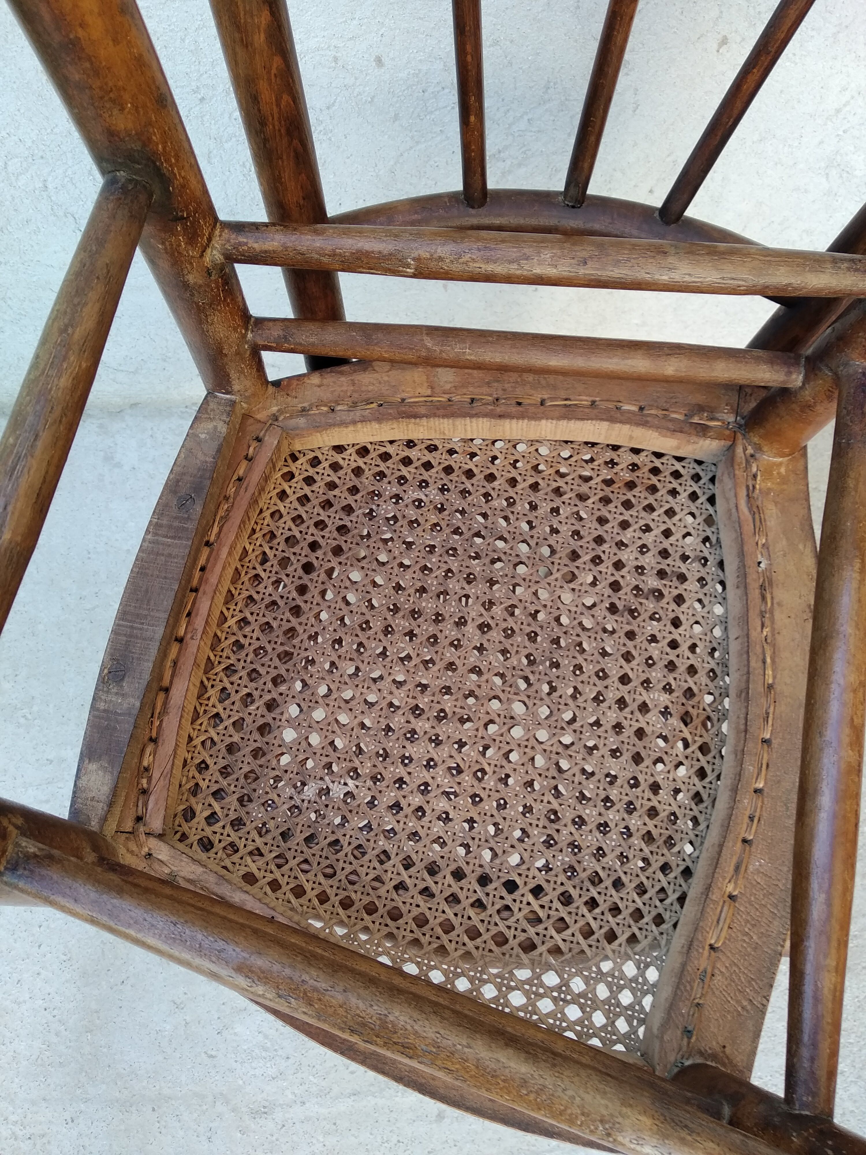 Set of 4 antique bistro chairs canned seats