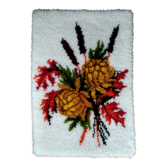 Handmade crochet rug vintage 70s, 83x56 cm