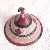 Old hat décor round, braided straw and leather