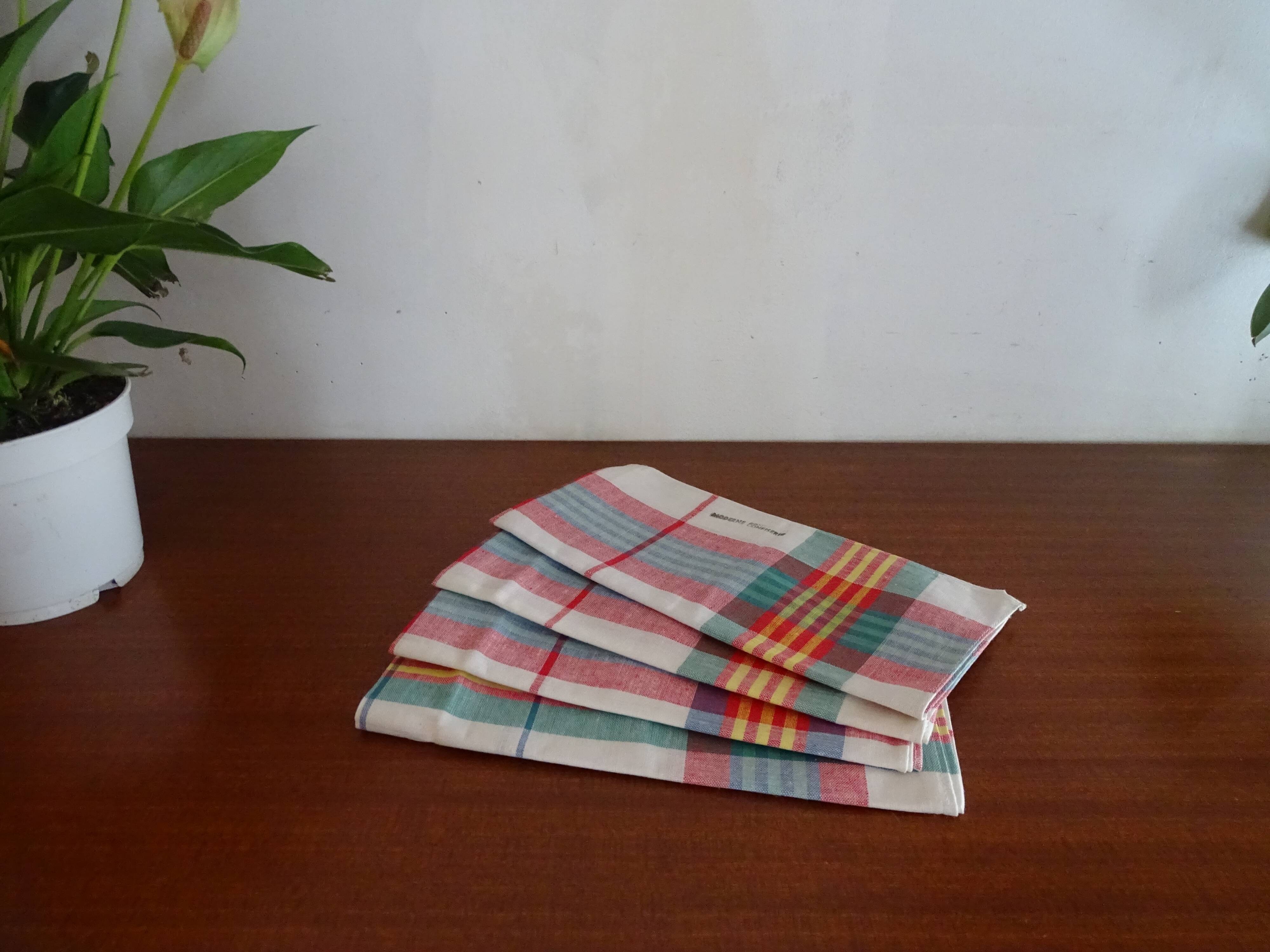 Lot 4 torchons lin/coton moderne confiserie vintage
