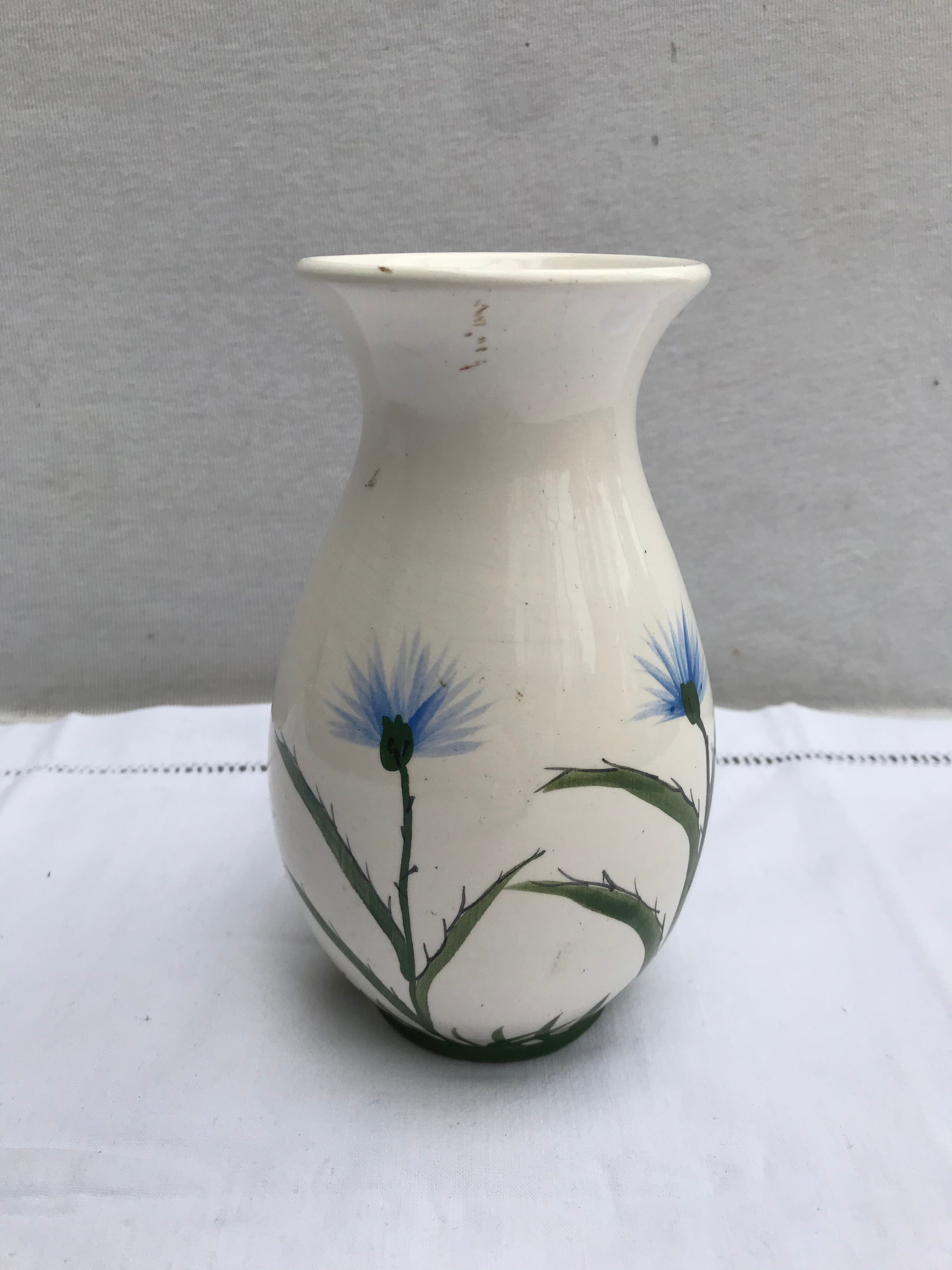 Ancient Vase CYPRUS Ceramics White Drawing Vintage Flowers