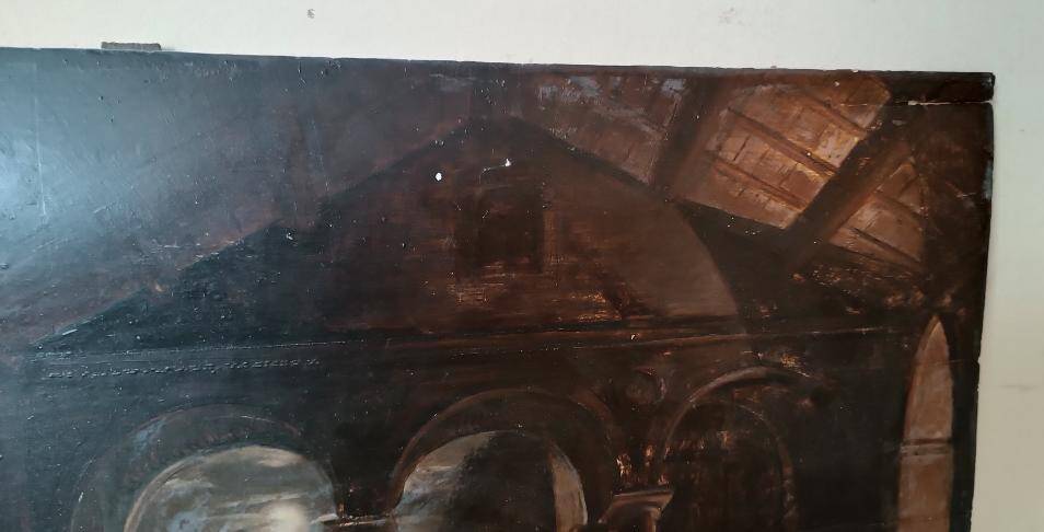 Ancient Table Large Sketch in Oil on Panel Convent of the Brothers 19th Century