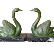 Vintage swan bookends on marble bases