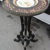 Small round ebonized round table with pretty chna plate ,