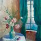 Nature morte française des années 1920 – Peinture à l'huile – Roses rouges sur panneau – Motif floral vintage