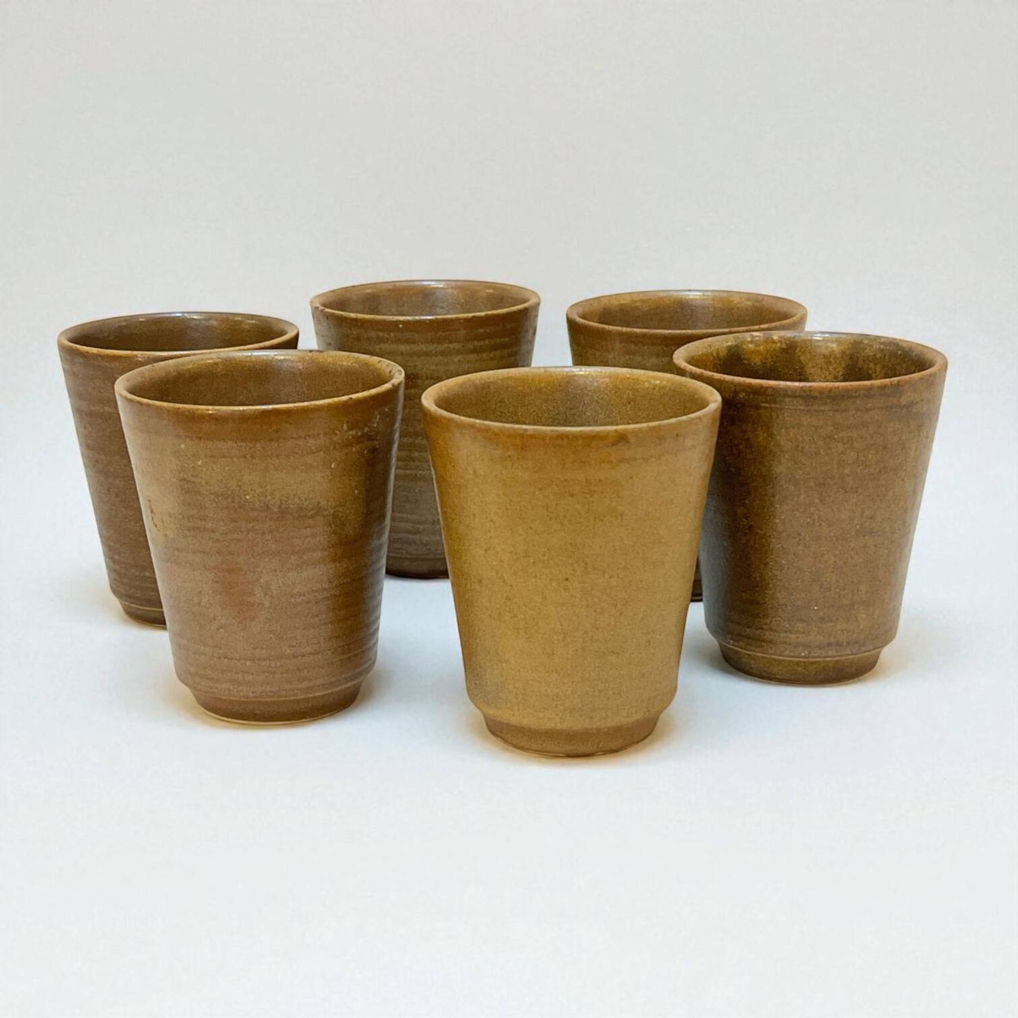 Set of 6 Digouin tumblers in beige brown stoneware