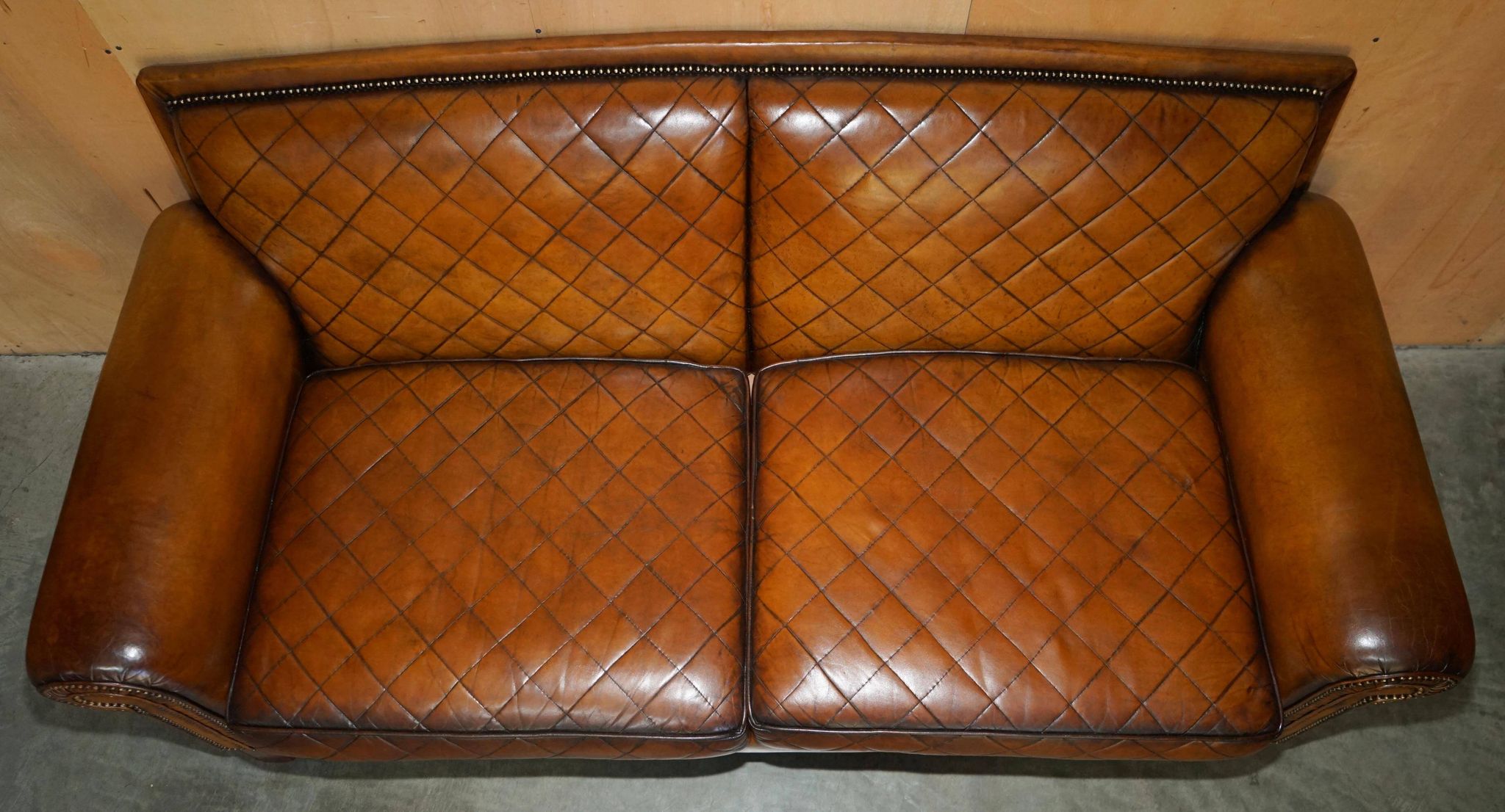 Mustang Leather Art Deco Style Sofa Fully Restored