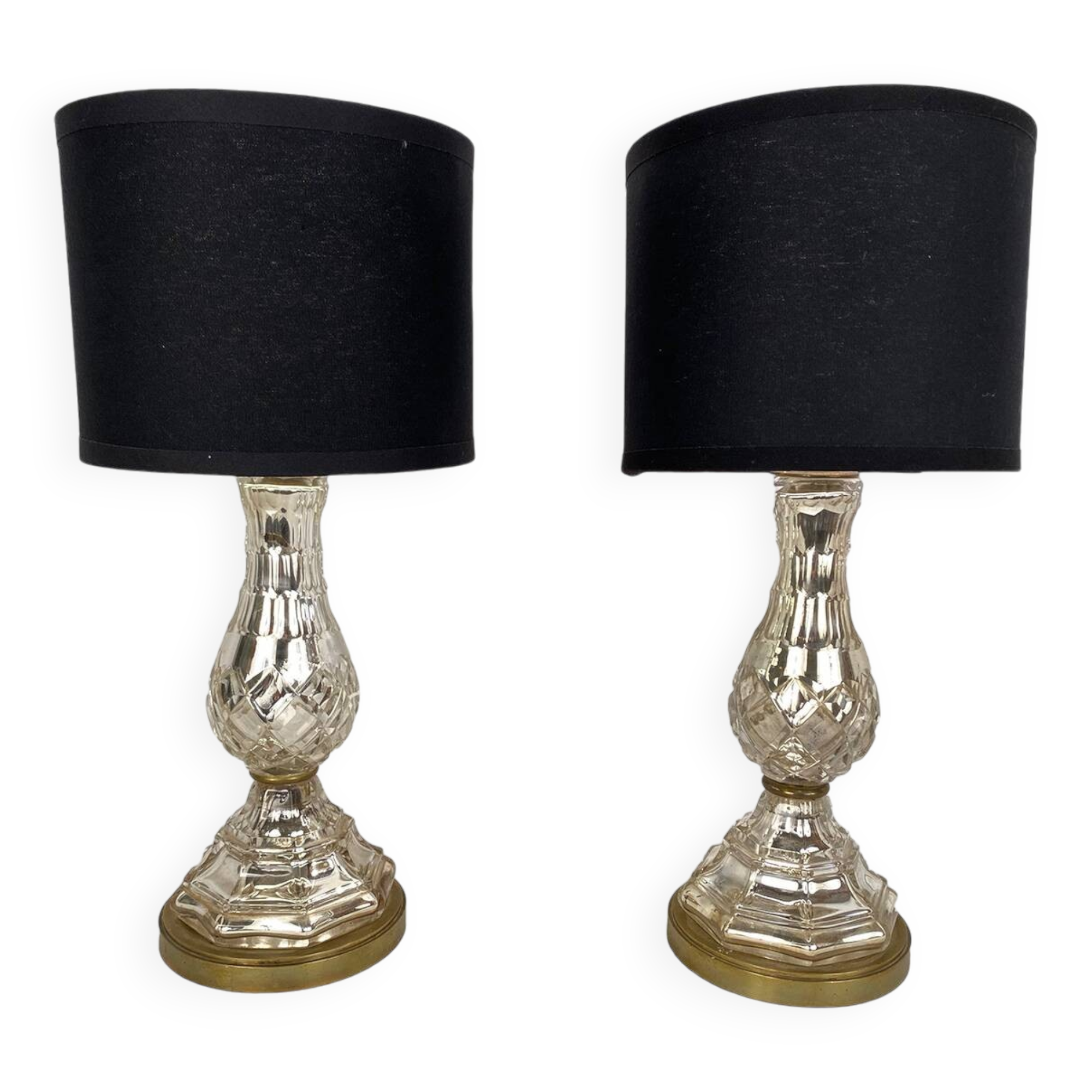 Pair of crystal églomisé table lamps