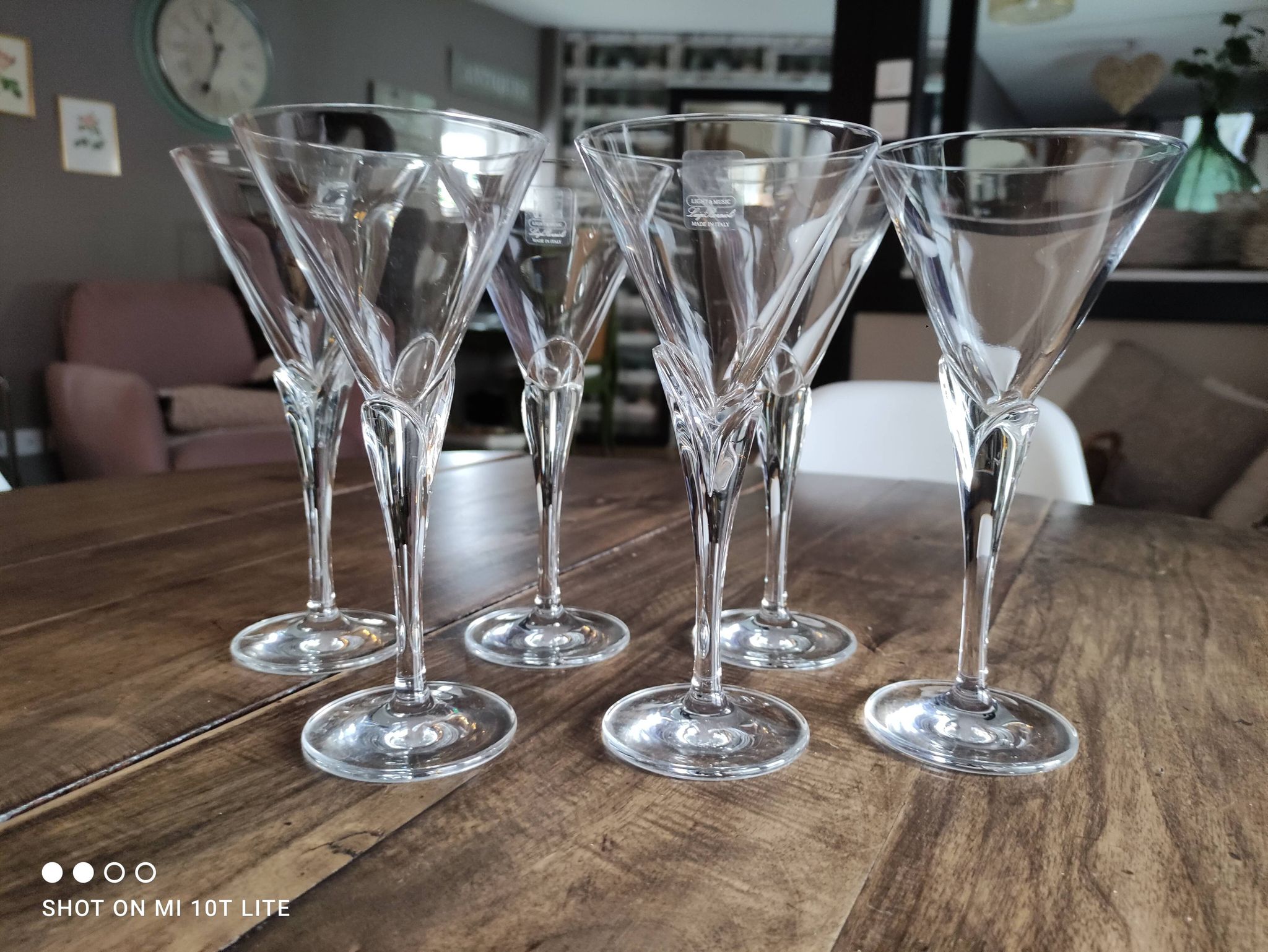 Set of 6 vintage white wine glasses in Light & Music crystal model Florian by Luigi Bormioli
