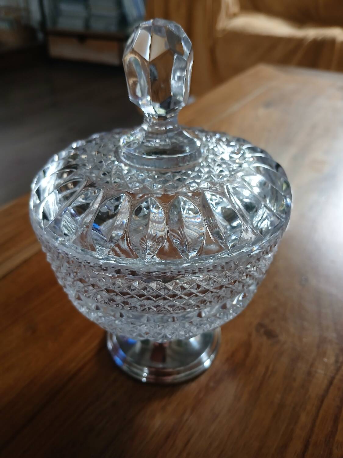 Antique glass and metal sugar bowl