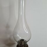 Kerosene lamp in bronze and enamelled glass