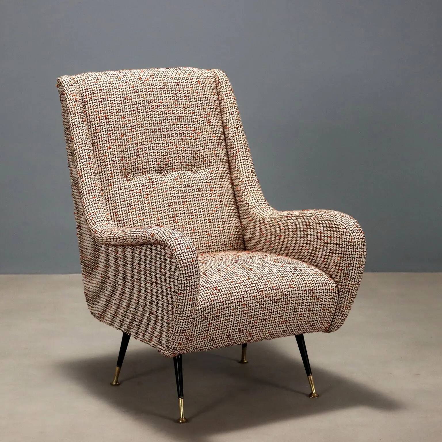 Vintage foam armchair in metal and brass, design, Italy, 1960s