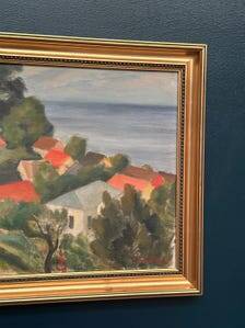 Original Oil Painting on Panel - "Coastal Village" by Bernhard Önstad - Signed - Vintage and Framed