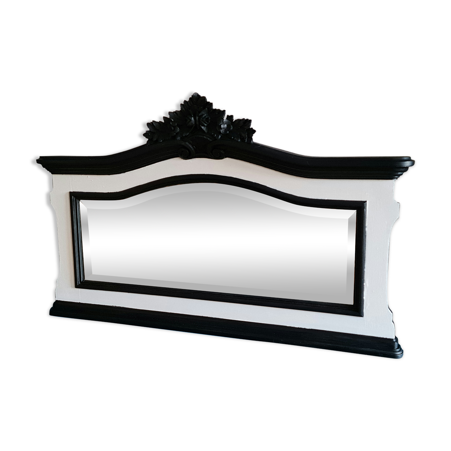 Old mirror beveled white mirror and black moldings