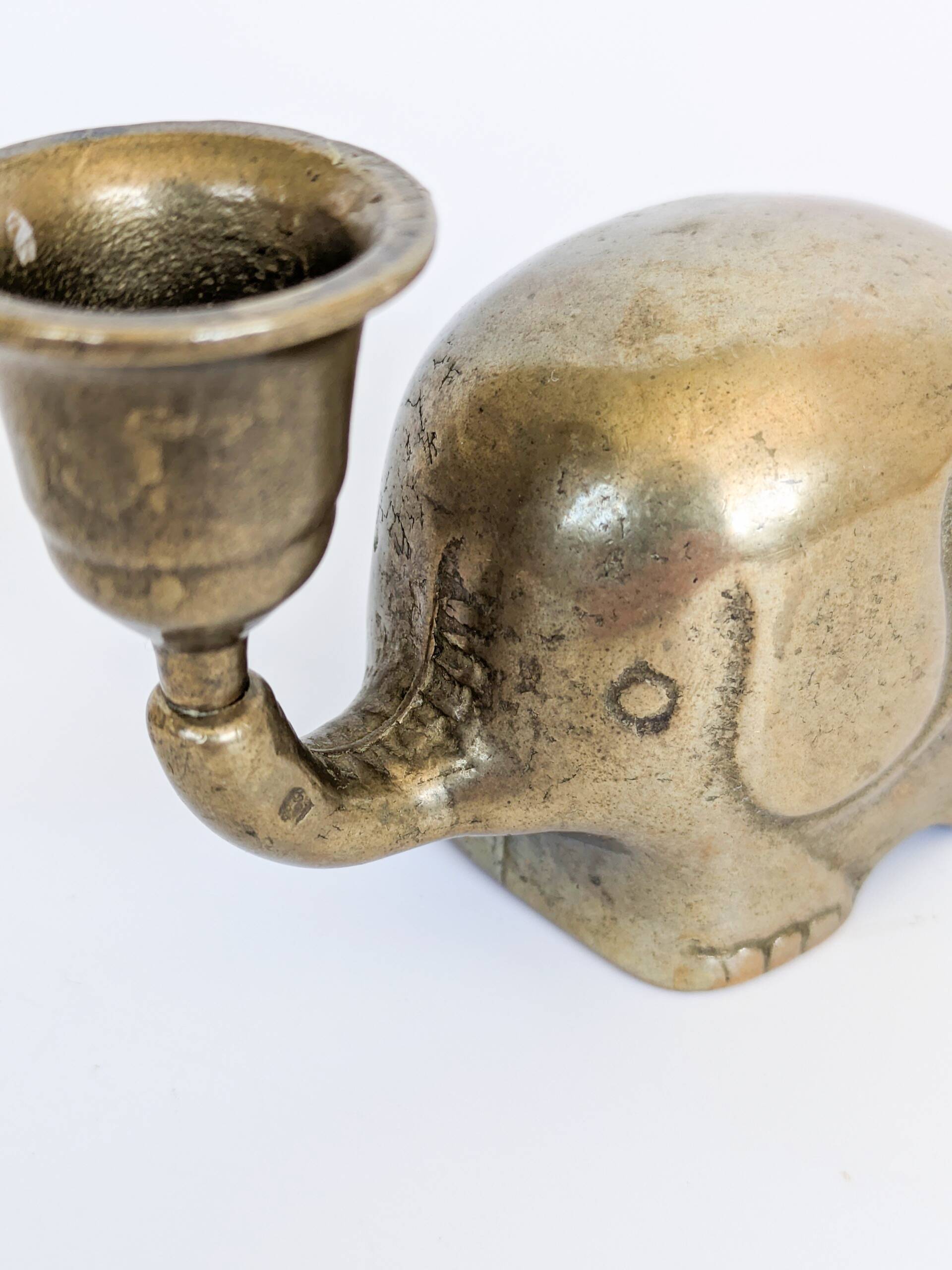 Vintage brass elephant figurine candle holder Haku mid-century