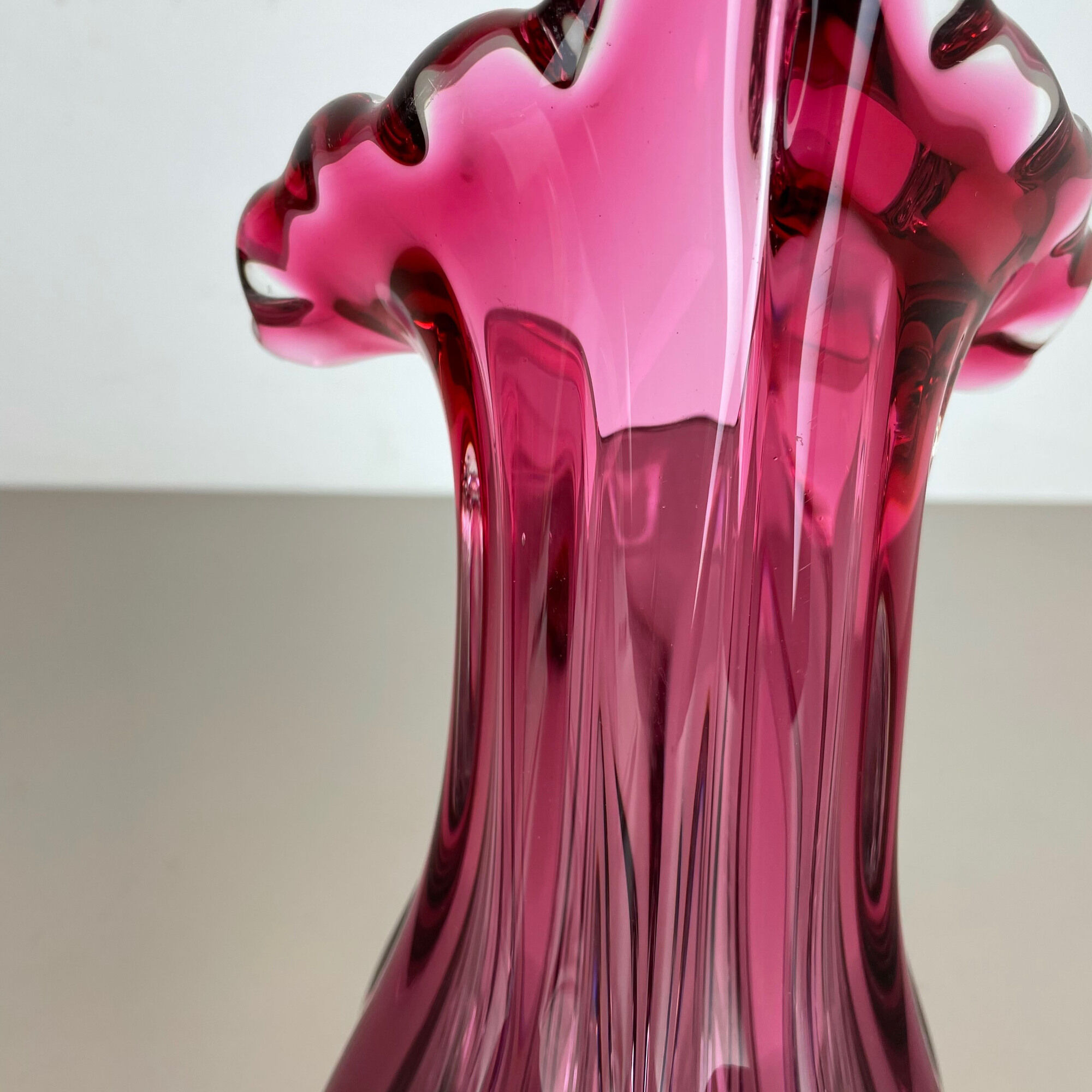 Multi-color pink floral Murano glass Sommerso vase italy, 1970s