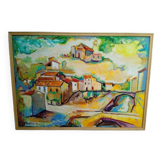 Oil painting on panel village provence impressionism