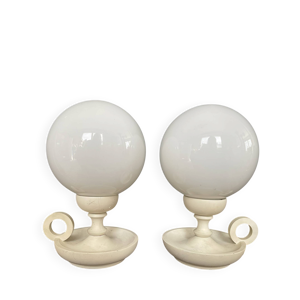 paire de lampes boule - opaline