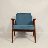 Fauteuil vintage en velours côtelé Revêtement bleu océan