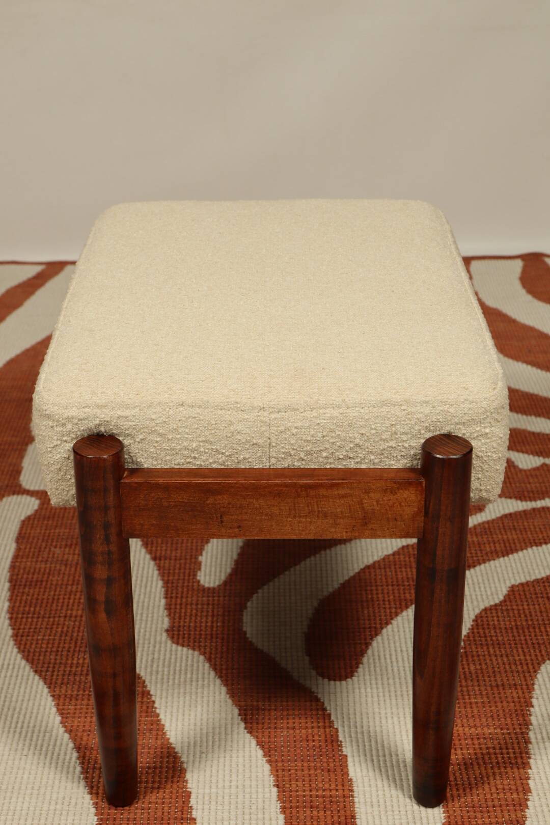 Scandinavian style set lounge chair and ottoman footrest in boucle fabric natural dark wood Mid Cent