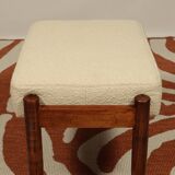 Scandinavian style set lounge chair and ottoman footrest in boucle fabric natural dark wood Mid Cent