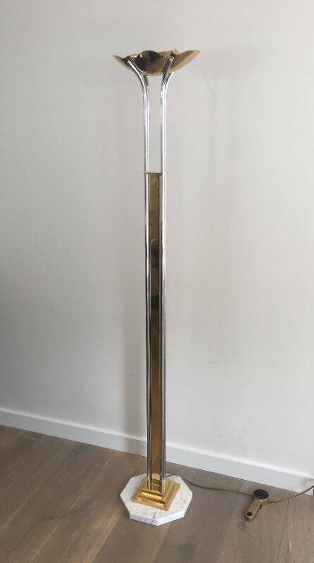 Floor lamp in chrome, brass and marble