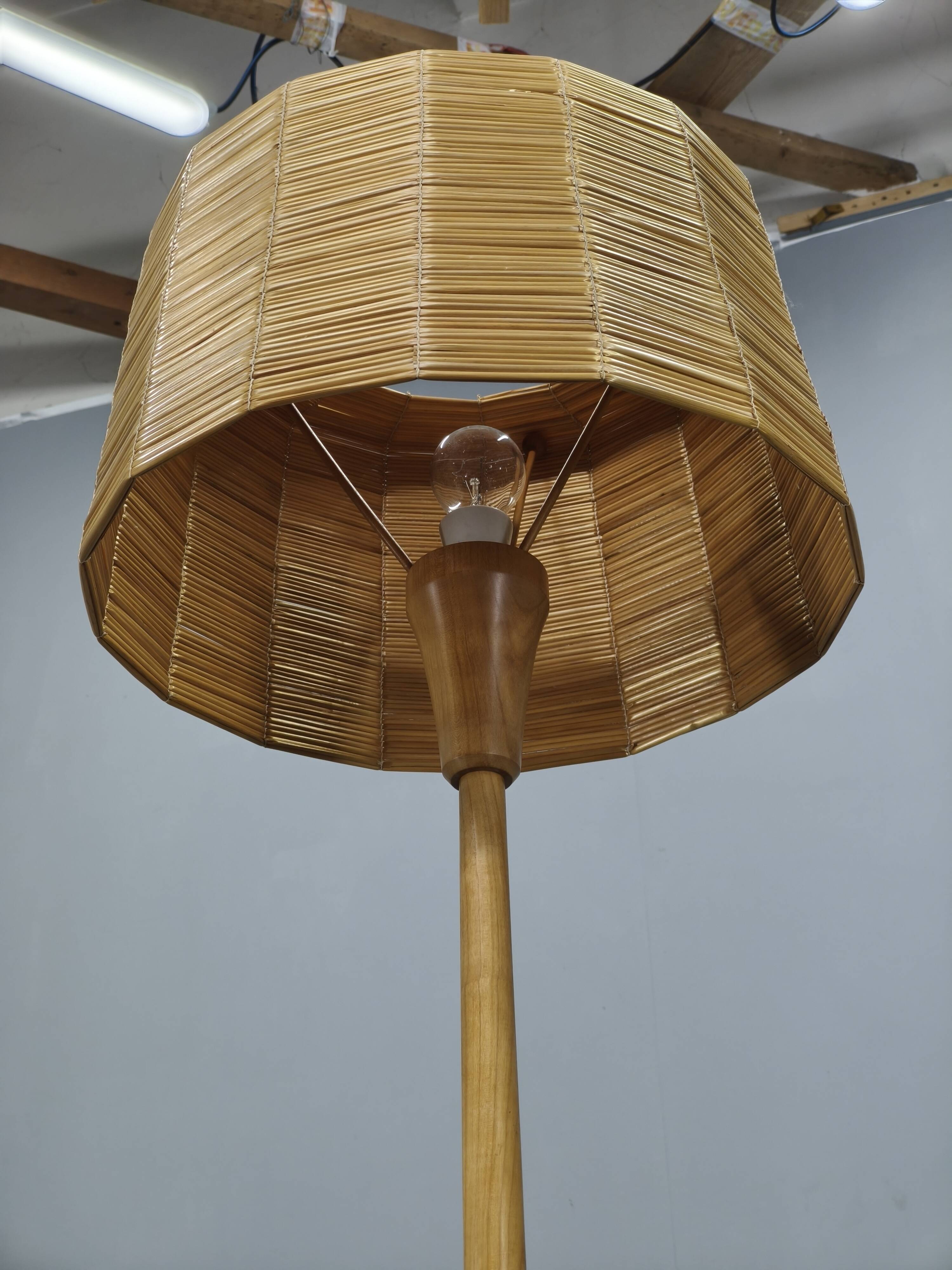 Jan Kalous ULUV Rattan Floor Lamp, Czechoslovakia 1960s