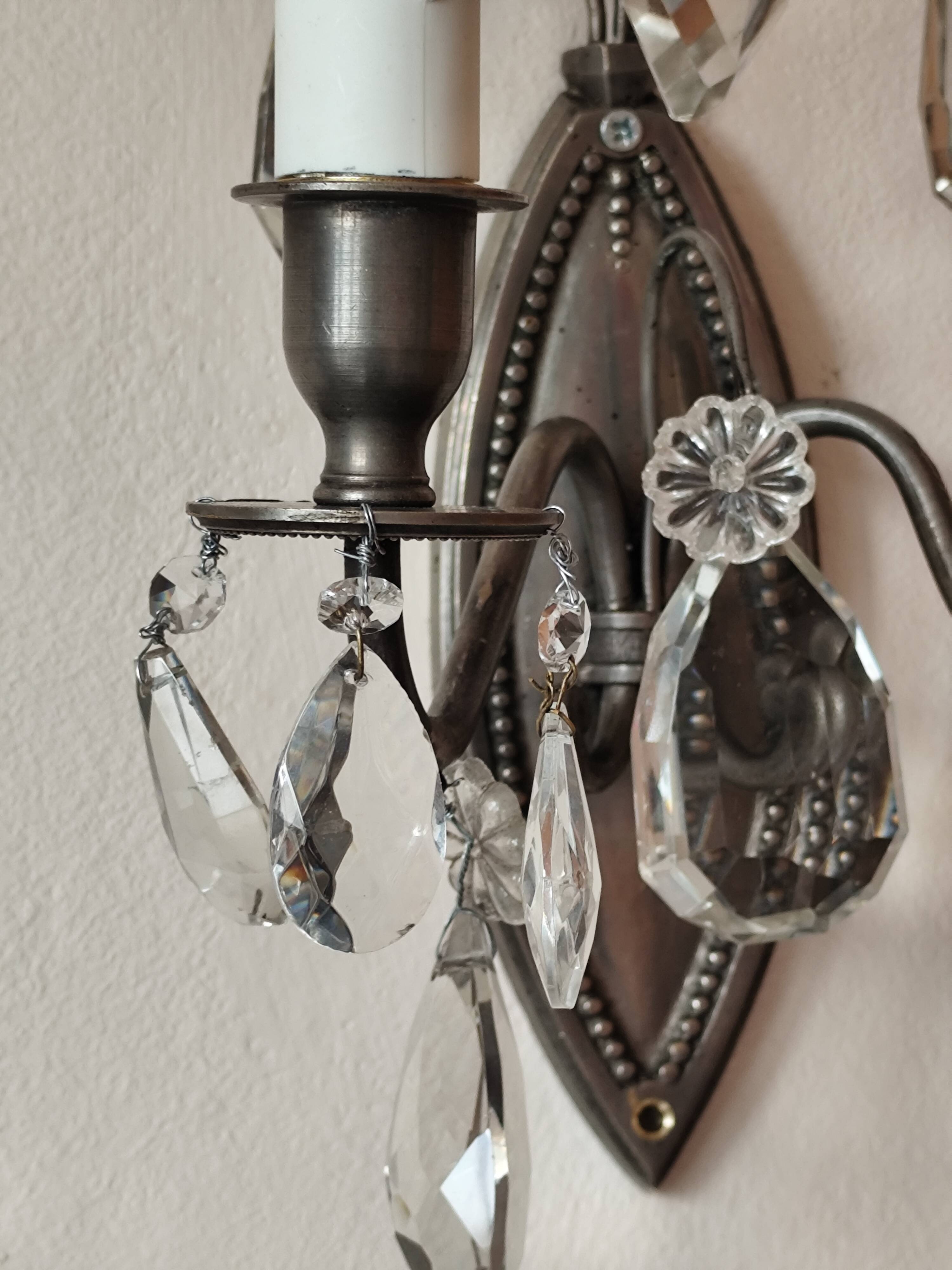 Wall light in tinned brass and crystal pendants - rococo light 2 lights
