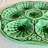 7 anciennes assiettes à huîtres barbotine verte sarreguemines