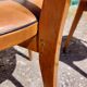 6 vintage 1960s wooden bistro chairs with camel faux leather.