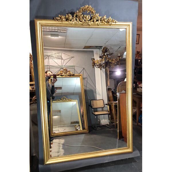 Miroir ancien 197x125 de grande taille doré a la feuille d'or | Selency
