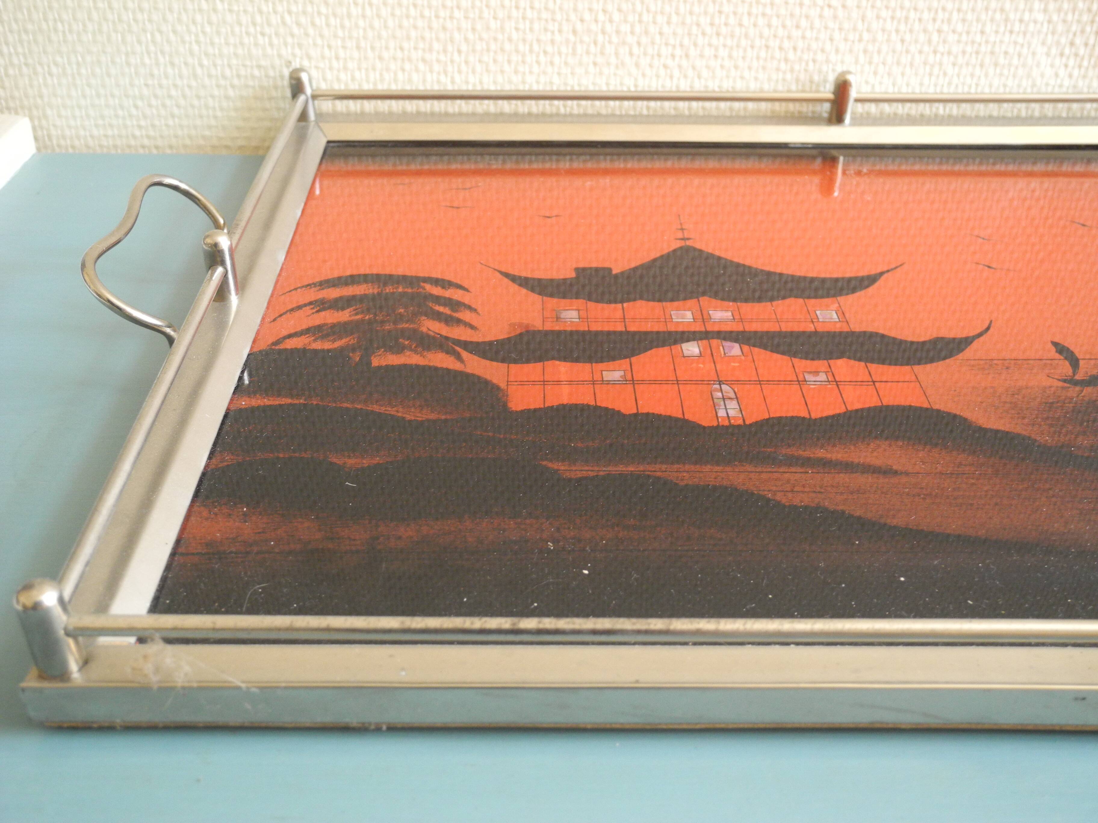 Art Deco style Asian plateau antique pagoda tray Japonais decor